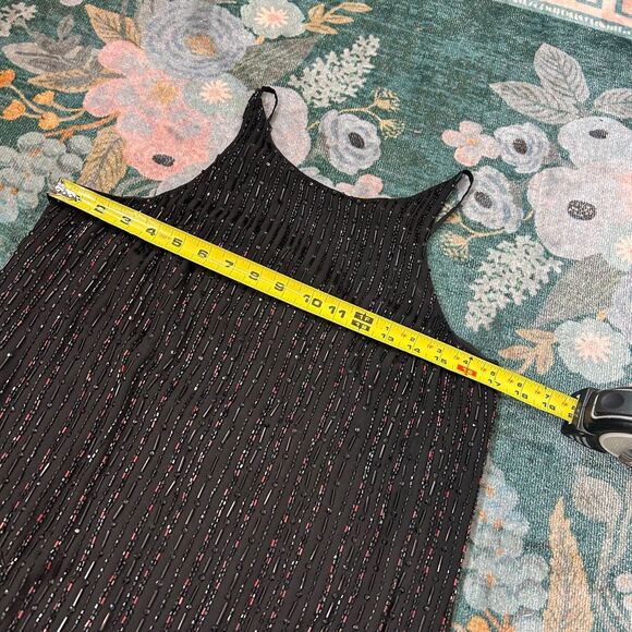 Parker Monaco Mini Dress Womens Medium Black Beaded Feather Sleeveless Cocktail - Picture 16 of 16